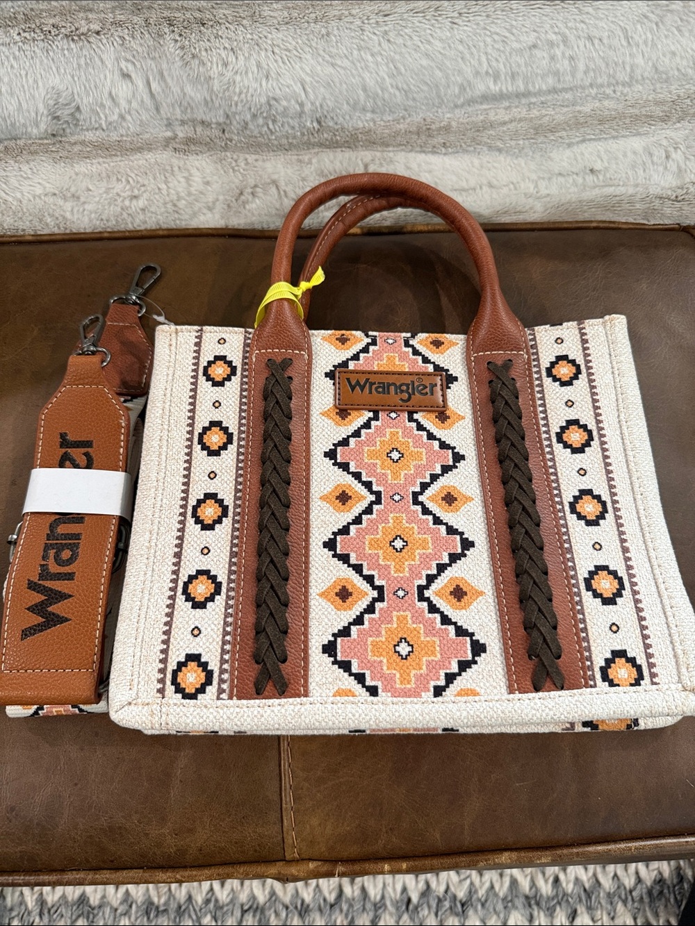 Wrangler Cream & Brown Southwestern Embroidered Tote